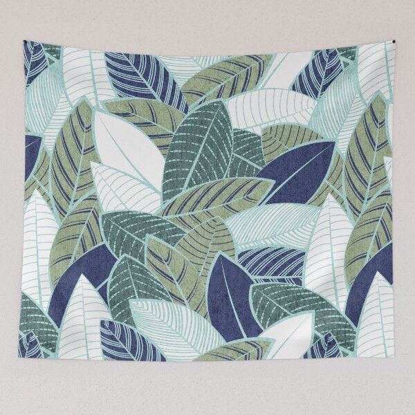 Item preview, Leaf wall // navy blue pine and sage green leaves mint lines designed and sold by SelmaCardoso.