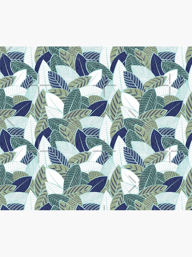 Leaf wall // navy blue pine and sage green leaves mint lines by SelmaCardoso