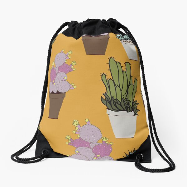 Cactus in Pots on Mango Drawstring Bag