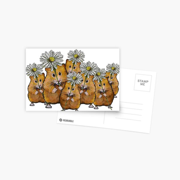 Item preview, Hamster Group with Daisies, Cute Animals, Whimsical Art, Flowers,  designed and sold by JoyfulWhimsy.