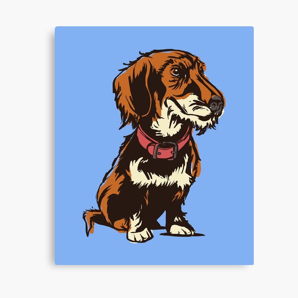 Red long haired Dachshund dog print stretched canvas portrait drawing art memorial loss of dog pet gift