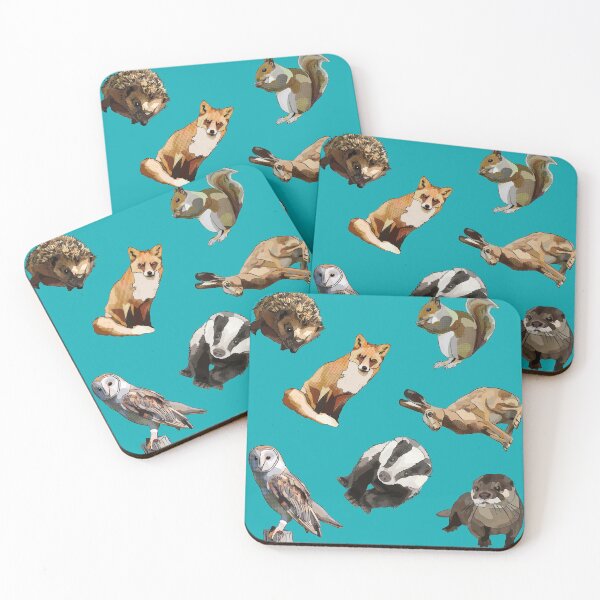 Item preview, Fox, Badger, Barn Owl, Squirrel, Hedgehog, Otter with Teal Background designed and sold by BeeFoxTree.