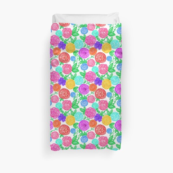 Bright Spring Floral Doodles on White 3.11.20 Duvet Cover