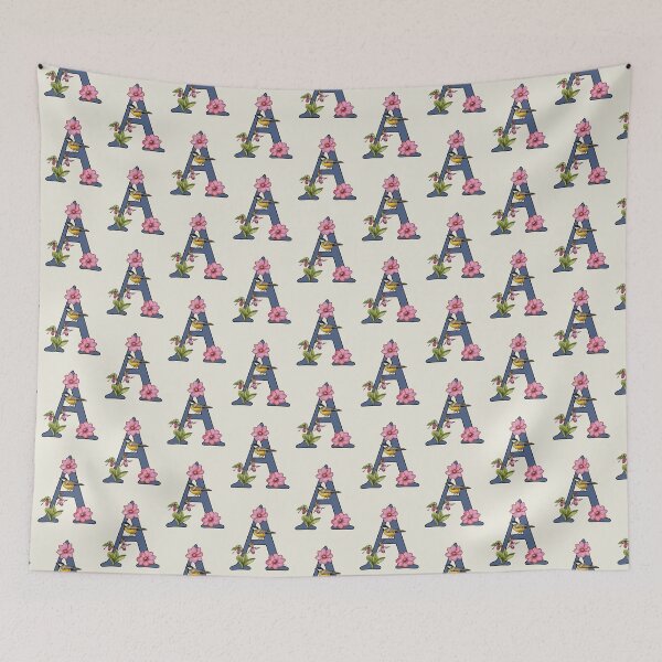 Item preview, LETRA A, Inicial, Monograma, AVES, Flores, Ladyslipper, Cosmos, Rosa designed and sold by JoyfulWhimsy.