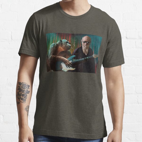 Darwin and Ape Playing Guitar Pop-Culture Art Essential T-Shirt