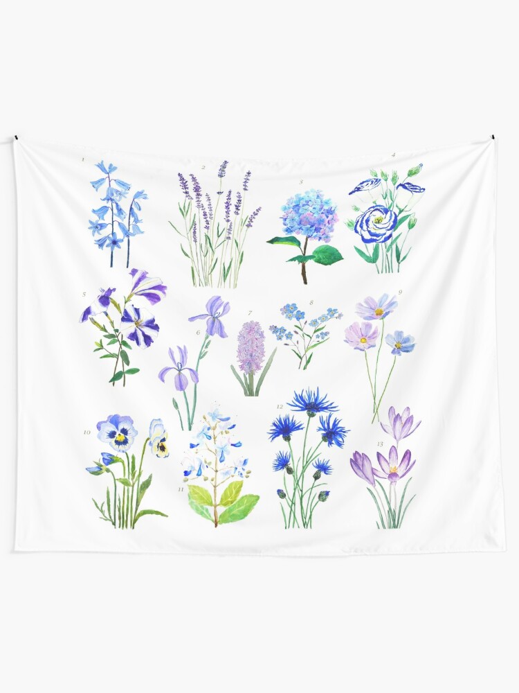 Tela decorativa «colección de flores azules y moradas acuarela» de  ColorandColor | Redbubble