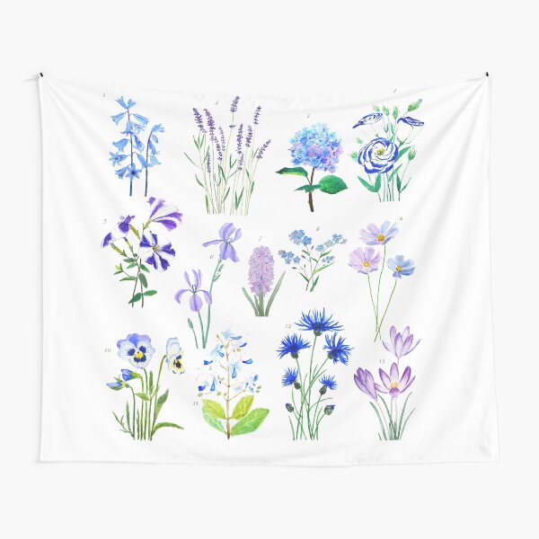 Item preview, hand painted blue and purple  flower collection watercolor  designed and sold by ColorandColor.