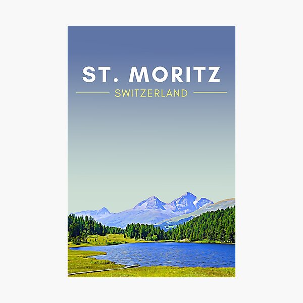 St Moritz - Switzerland Vintage Travel art Photographic Print
