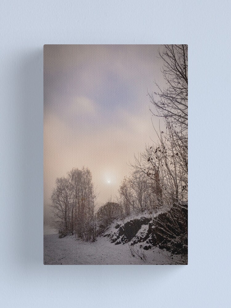 Thumbnail 2 of 3, Canvas Print, Sun looking through mist designed and sold by Bjørnar Haveland.
