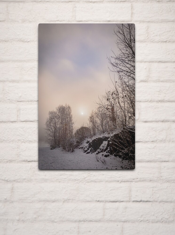 Thumbnail 2 of 4, Metal Print, Sun looking through mist designed and sold by Bjørnar Haveland.
