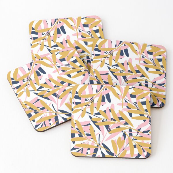 Item preview, Nature Leaves Floral Pattern, Navy, Pink and Yellow designed and sold by meggydesigns.