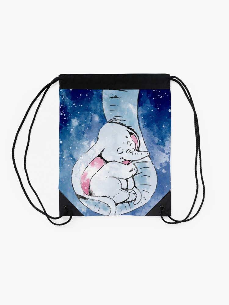 Alternate view of Dumbo and his mother, Mother and baby elephant Drawstring Bag