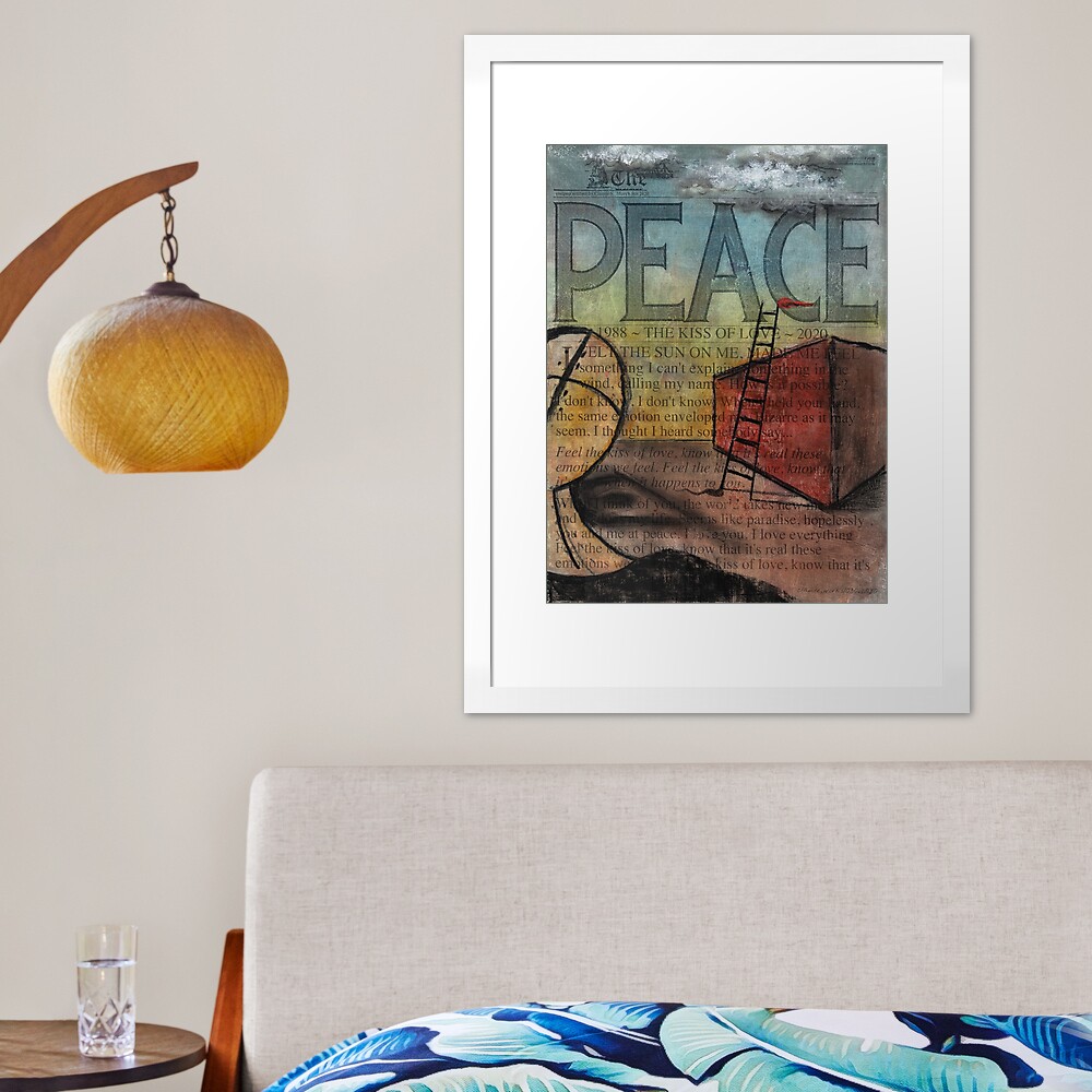 Peace (Kiss of Love) by Claude S. Anything Box. Acrylics, Toner, Synthpop, and Pastels Painting Collage Framed Art Print