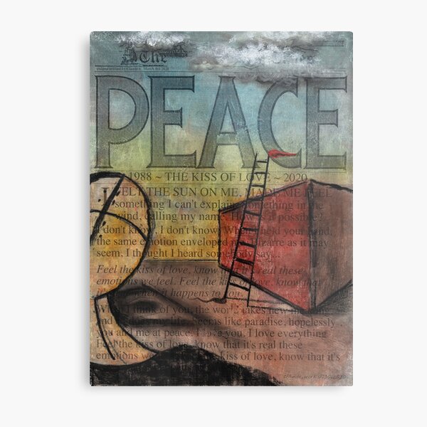 Peace (Kiss of Love) by Claude S. Anything Box. Acrylics, Toner, Synthpop, and Pastels Painting Collage Metal Print