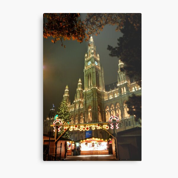 Christmas Market with City hall Metal Print