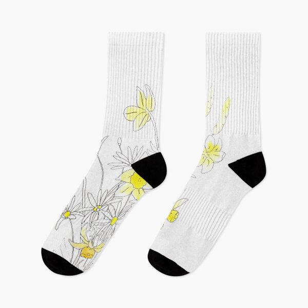 Item preview, hand painted white daisy and yellow daffodils ink and watercolor designed and sold by ColorandColor.