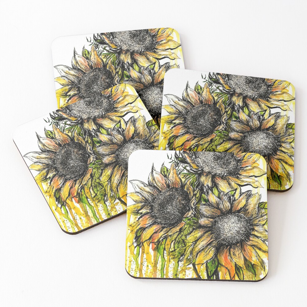 Sunflowers Ink Color Car Coaster Graphic by Babydell Art