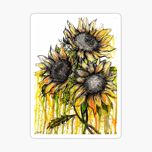Sunflower Drip Painting Sticker