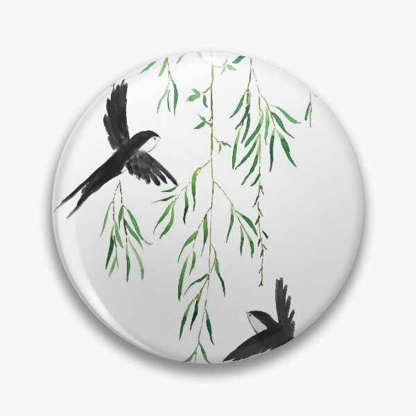 Item preview, hand painted spring willow leaf and swallows  designed and sold by SelenePaintings .