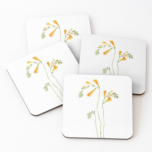 Item preview, hand painted yellow orange freesia flower watercolor designed and sold by ColorandColor.
