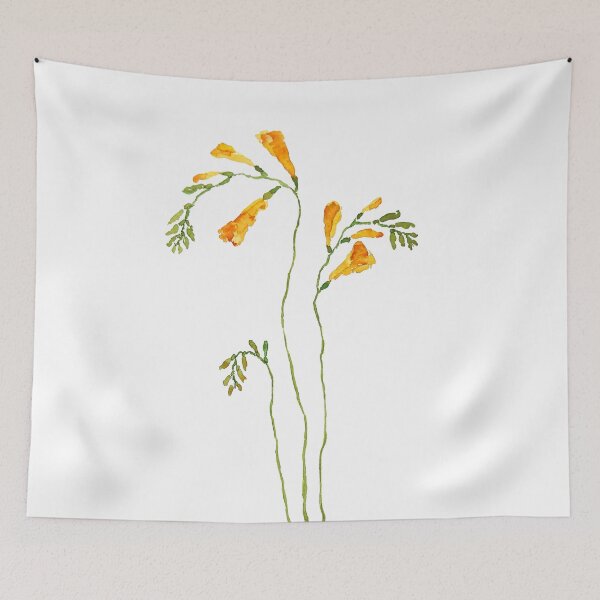 Item preview, hand painted yellow orange freesia flower watercolor designed and sold by ColorandColor.