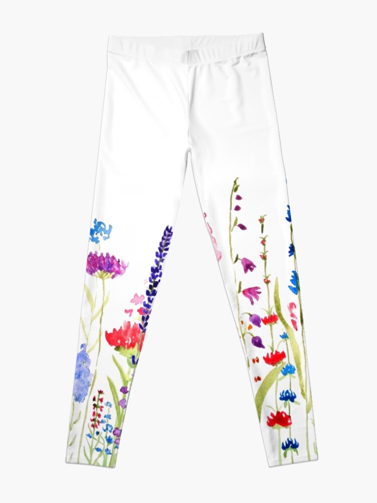 Alternate view of colorful wild flower field Leggings