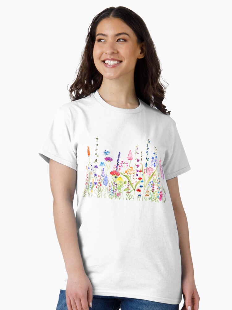 Thumbnail 2 of 7, Classic T-Shirt, hand painted colorful wild flower field designed and sold by ColorandColor.