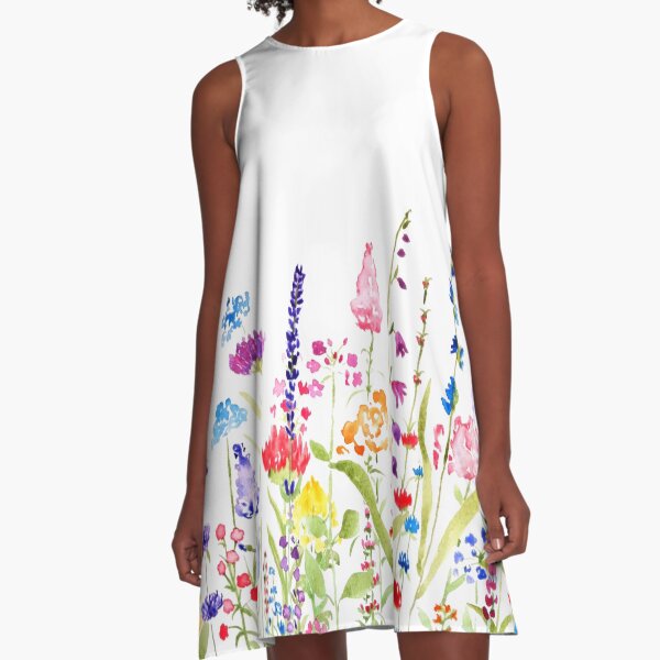 colorful wild flower field A-Line Dress