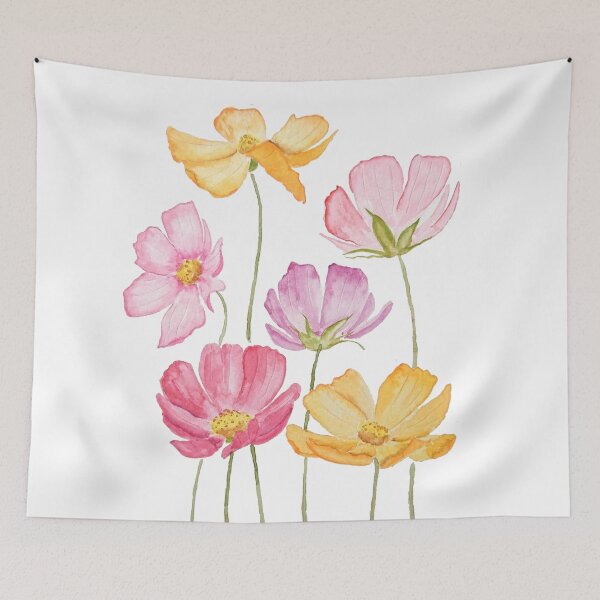 Item preview, hand painted colorful cosmos flowers designed and sold by ColorandColor.