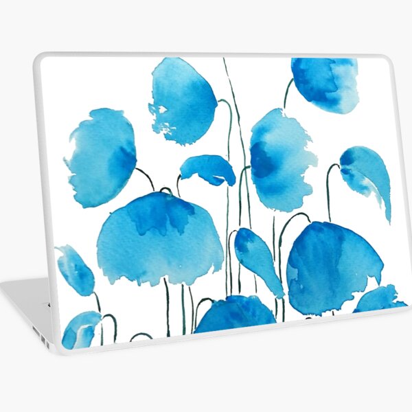 blue poppy field watercolor Laptop Skin