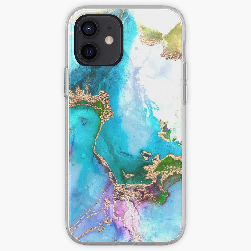 Shiny Blue and Gold Ink Marble iPhone Case & Cover