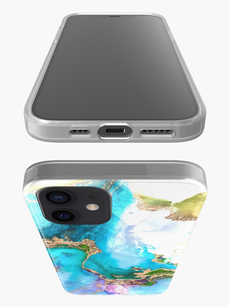 Alternate view of Shiny Blue and Gold Ink Marble iPhone Case & Cover