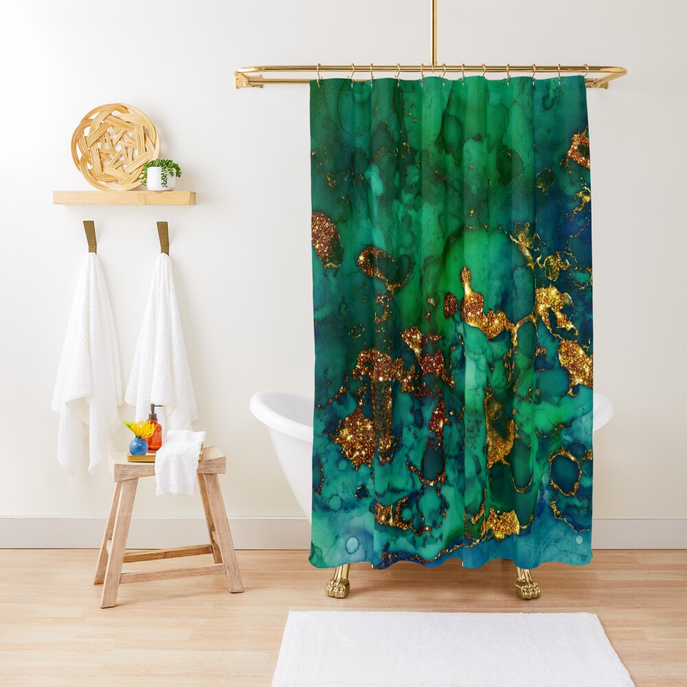 Amazing Blue and Green Malachite Marble Shower Curtain