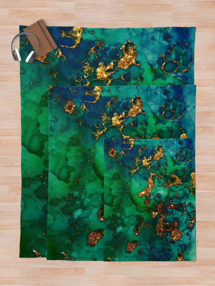Alternate view of Amazing Blue and Green Malachite Marble Throw Blanket