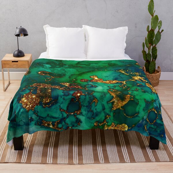 Amazing Blue and Green Faux Malachite Marble Throw Blanket