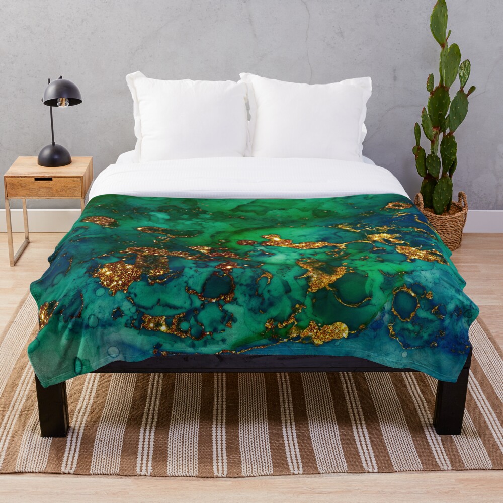 Amazing Blue and Green Malachite Marble Throw Blanket