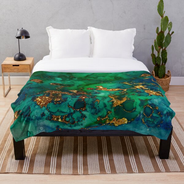 Amazing Blue and Green Malachite Marble Throw Blanket