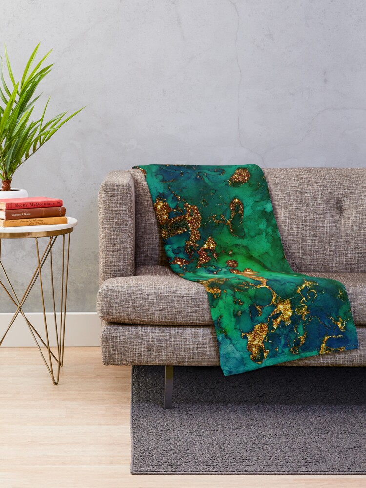 Alternate view of Amazing Blue and Green Malachite Marble Throw Blanket