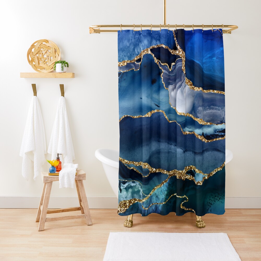 Classic Blue Malachite Marble Shower Curtain