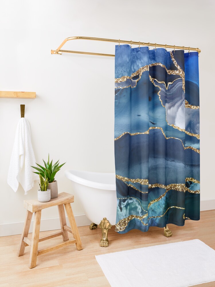 Alternate view of Classic Blue Malachite Marble Shower Curtain