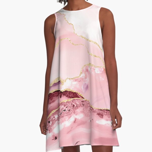 Beautiful Mermaid Faux Marble With Gold Glitter veins A-Line Dress