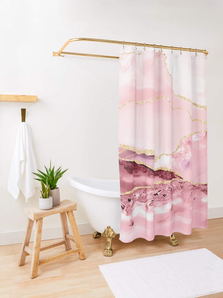 Alternate view of Beautiful Mermaid Marble With Gold Glitter veins Shower Curtain