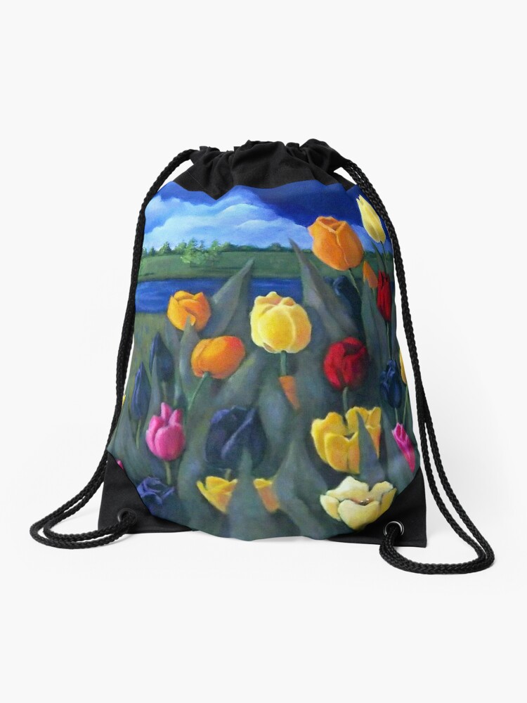 Dutch Tulips, Hand Painted Flowers, Holland, Windmill, Painting, Art |  Drawstring Bag