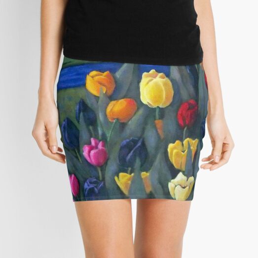 Dutch Tulips, Hand Painted Flowers, Holland, Windmill, Painting, Art Mini Skirt