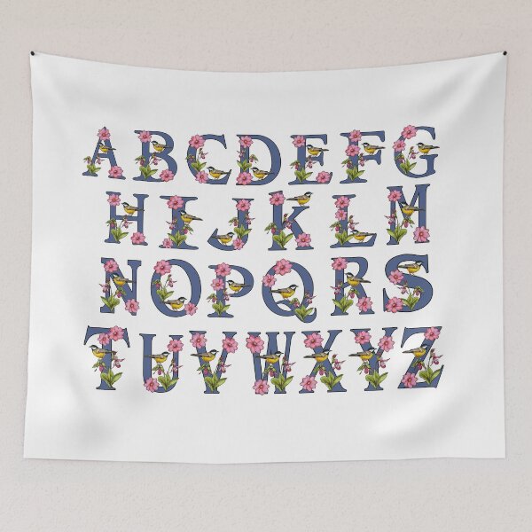 Item preview, Decorated Alphabet, Letters, Art, Pink Flowers, Bird, Nursery, Kids, Classroom designed and sold by JoyfulWhimsy.