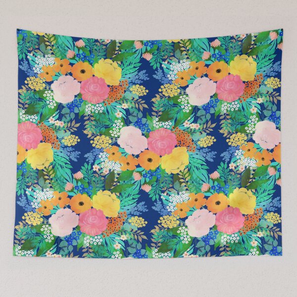 Item preview, Pretty Pink & Orange Flowers Classic Blue Watercolor Paint designed and sold by NdesignTrend.