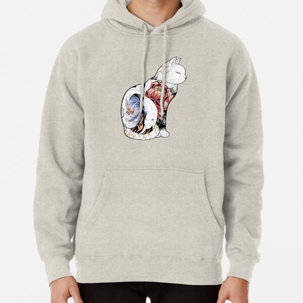 Kitsune Cat Tattoo Pullover Hoodie