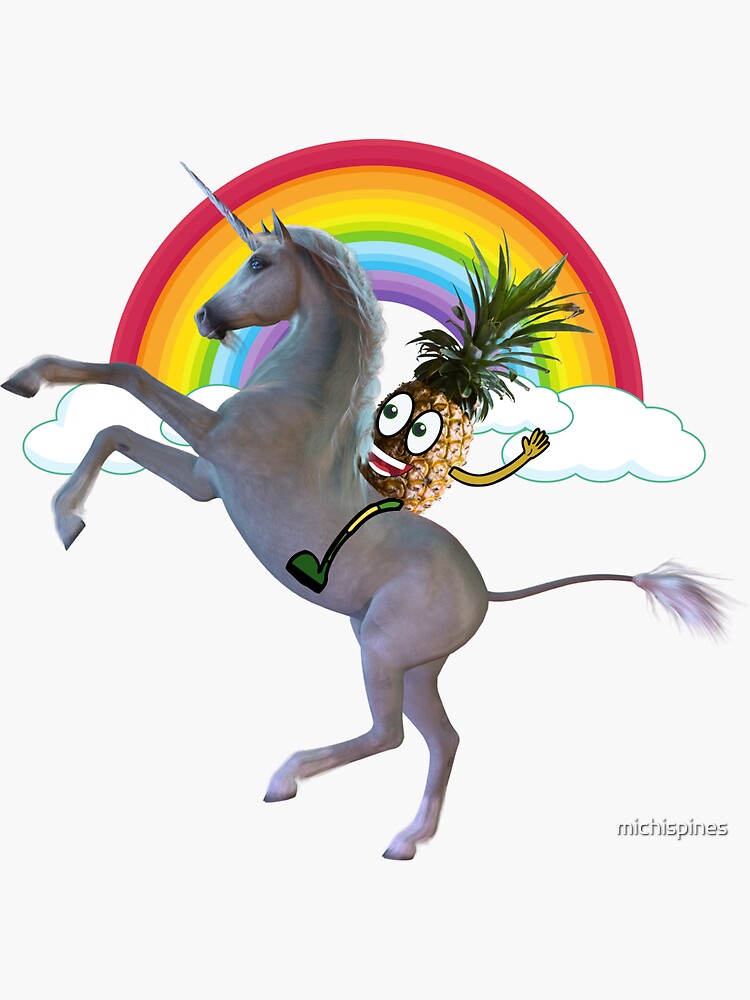"Pineapple riding a Unicorn" Sticker by michispines Redbubble