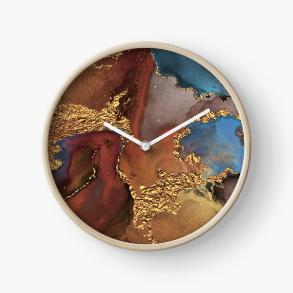 Stylish Girly Trend Autumn Ink Marble Texture Clock