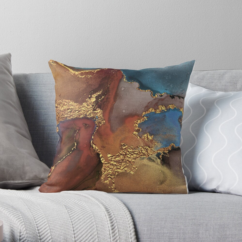 Stylish Girly Trend Autumn Ink Marble Texture Throw Pillow